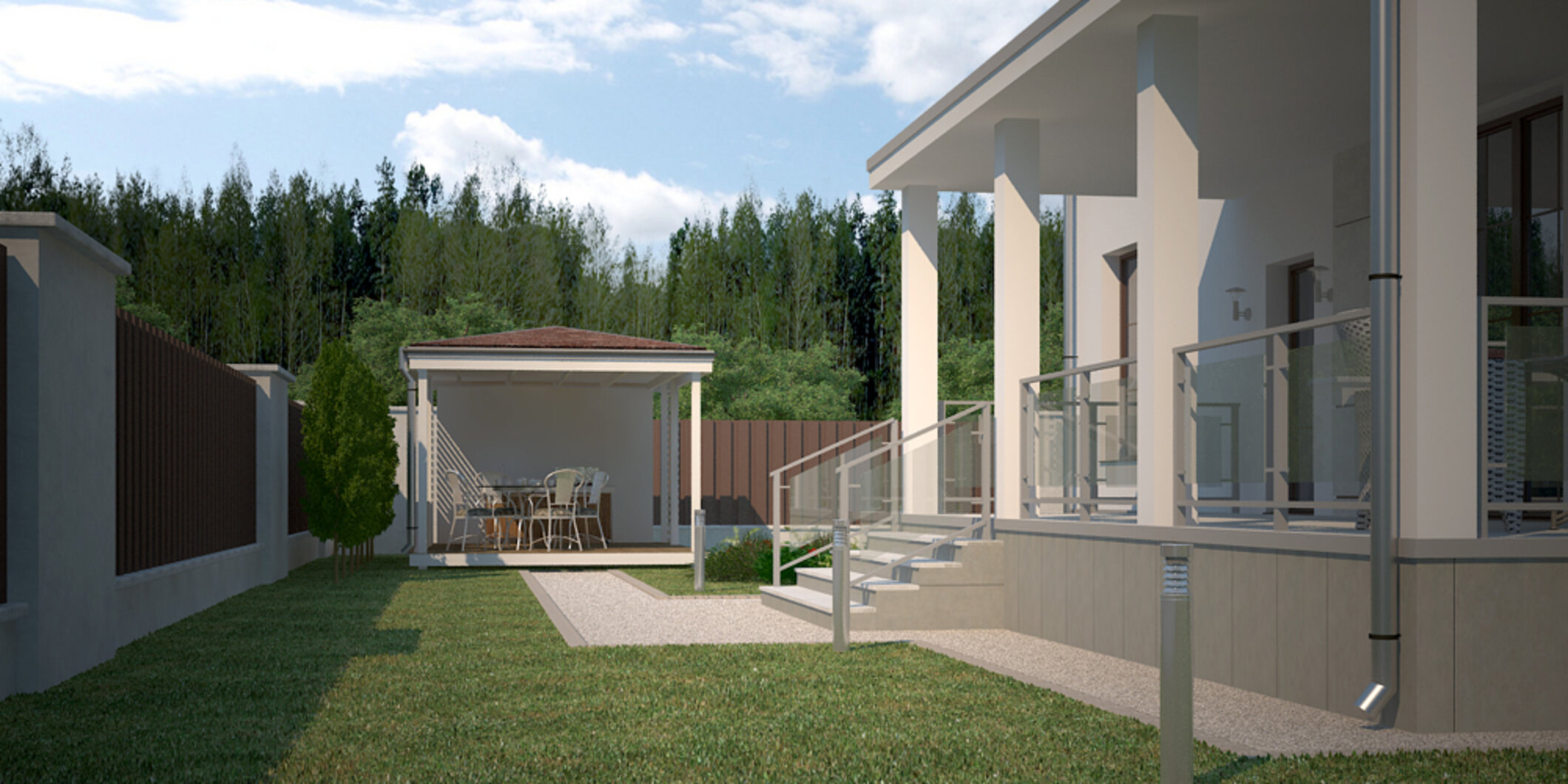 Двухэтажный дом с бассейном