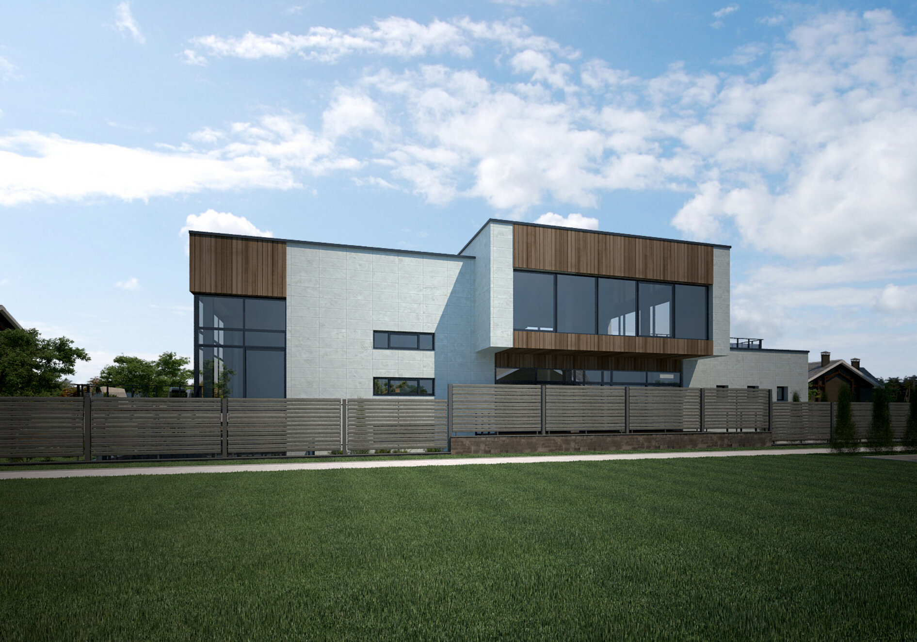 Современный городской дом для семьи с забором